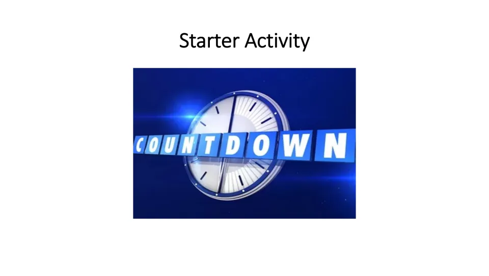 Starter activity introduction for the muscles lesson, featuring a Countdown clock and word-game title