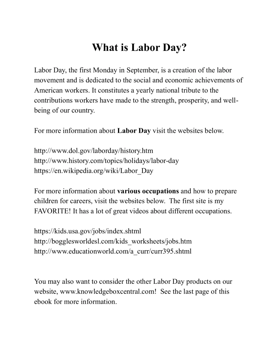 What is Labor Day? reading: the first Monday in September honoring American workers, plus links on the holiday and careers