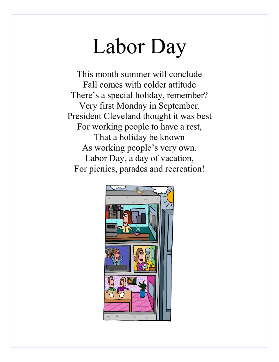 Opening holiday poem describes the first Monday in September, President Cleveland, and a rest for workers