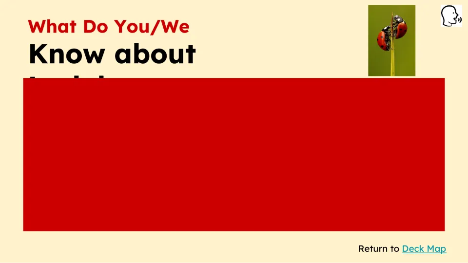 Prior-knowledge slide showing 'What Do You/We Know about' and a photograph of two ladybugs on a stem