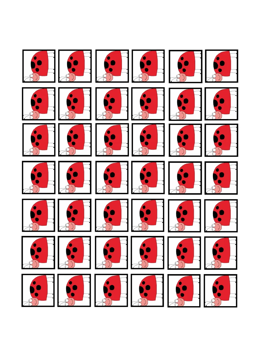 Ladybug cards: 42 identical square ladybug pictures for students to cut out and use as non-standard units of length