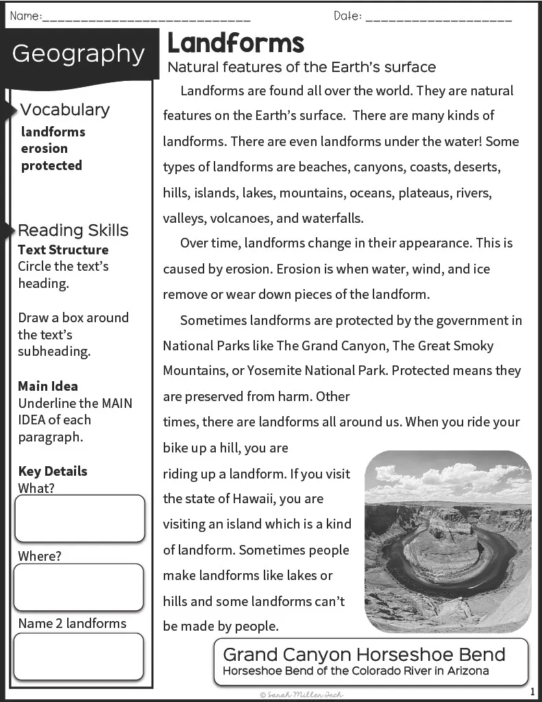 Landforms Reading Packet – cover