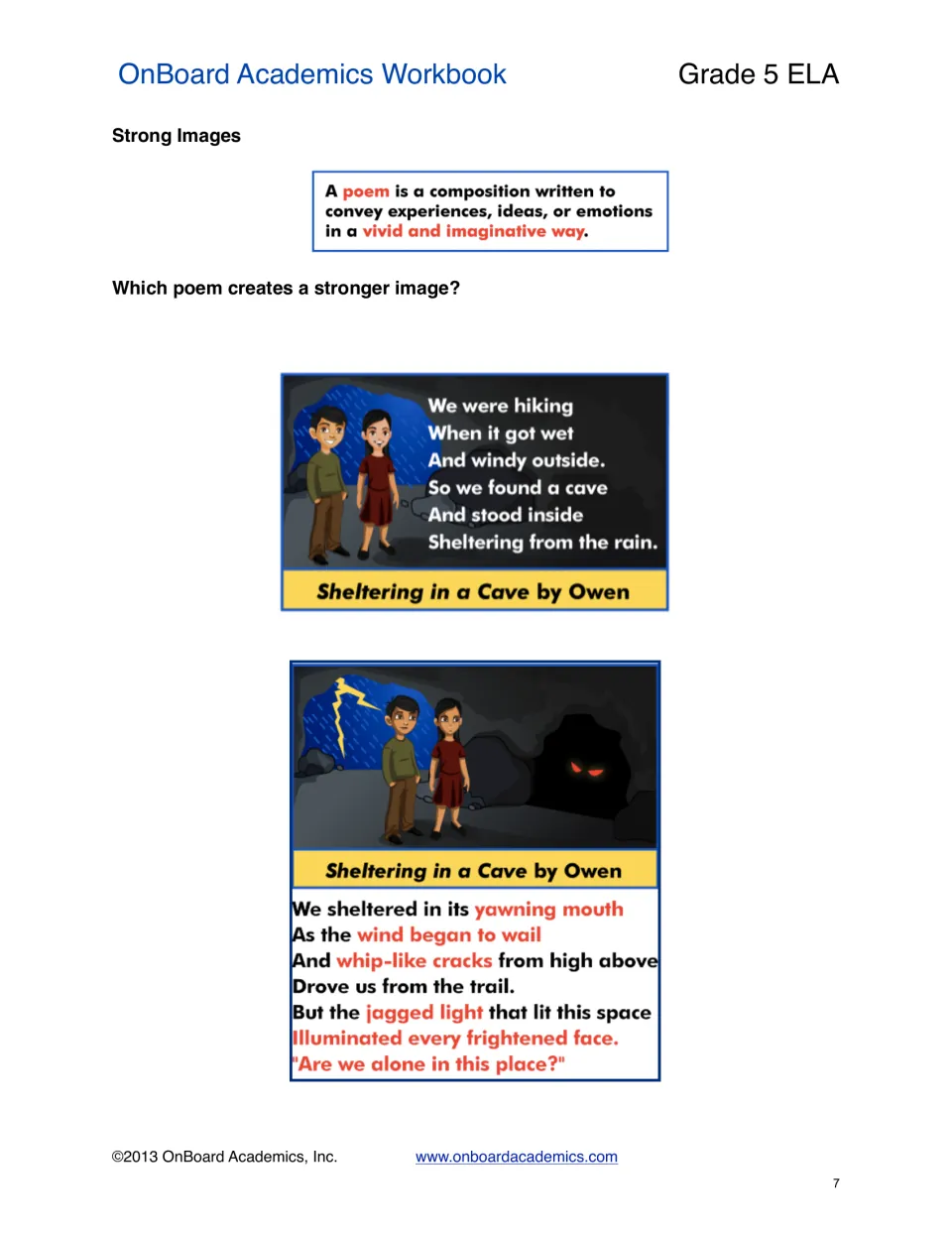 Strong Images: students compare two versions of the poem Sheltering in a Cave by Owen to judge which is stronger