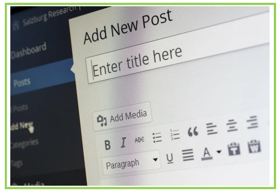 Picture-only social media vocabulary flashcard for post, showing an editor headed 'Add New Post'