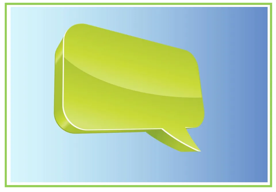 Picture-only social media vocabulary flashcard for comment, showing a green speech bubble without a word label