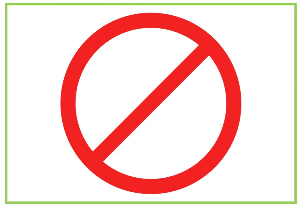 Picture-only social media vocabulary flashcard for block, showing a red prohibition symbol without a word label