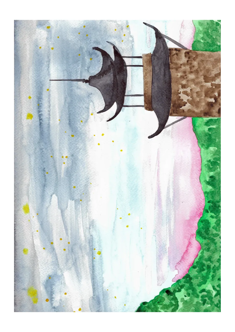 Scenic picture page in the lantern phonics resource, showing a tiered roof, green hills, and a pale sky