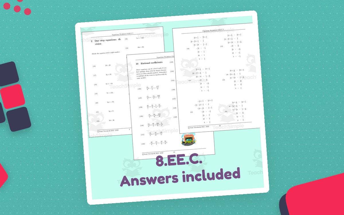 8th Grade Linear Equations – 8.EE.C.7 Practice Pack preview