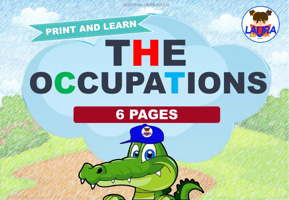Cover of the Spanish occupations puzzle resource, labeled 'The Occupations', 'Print and Learn' and '6 Pages'.