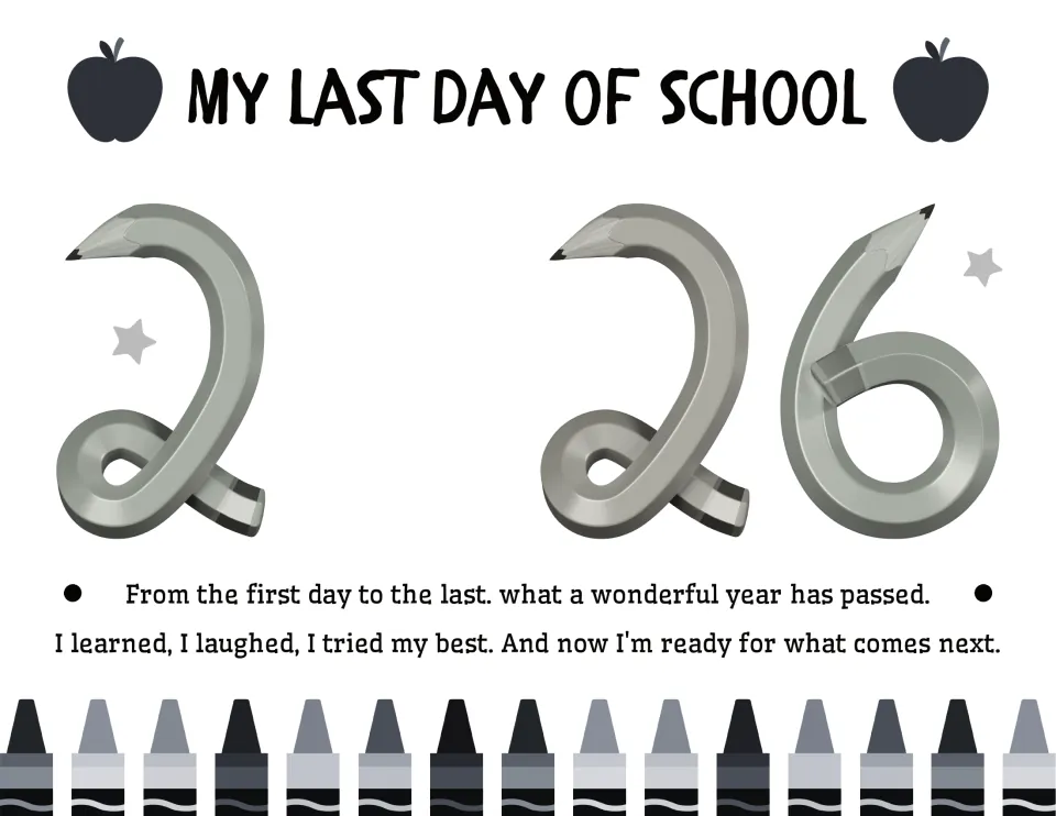 Last day of school handprint craft: add a handprint as the 0 in 2026 above a poem about the school year.