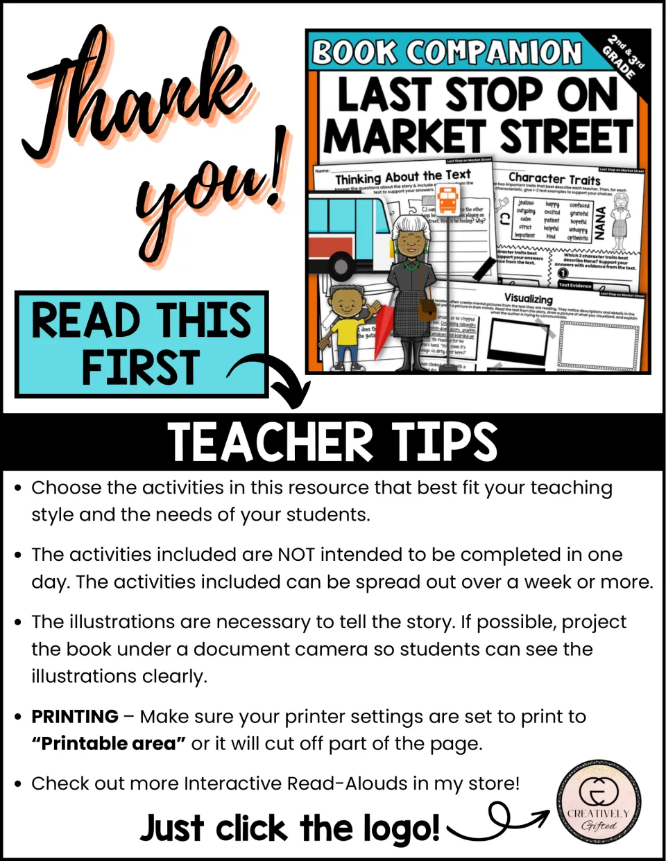 Teacher tips for the book companion explain activity selection, pacing, showing illustrations, and printing.