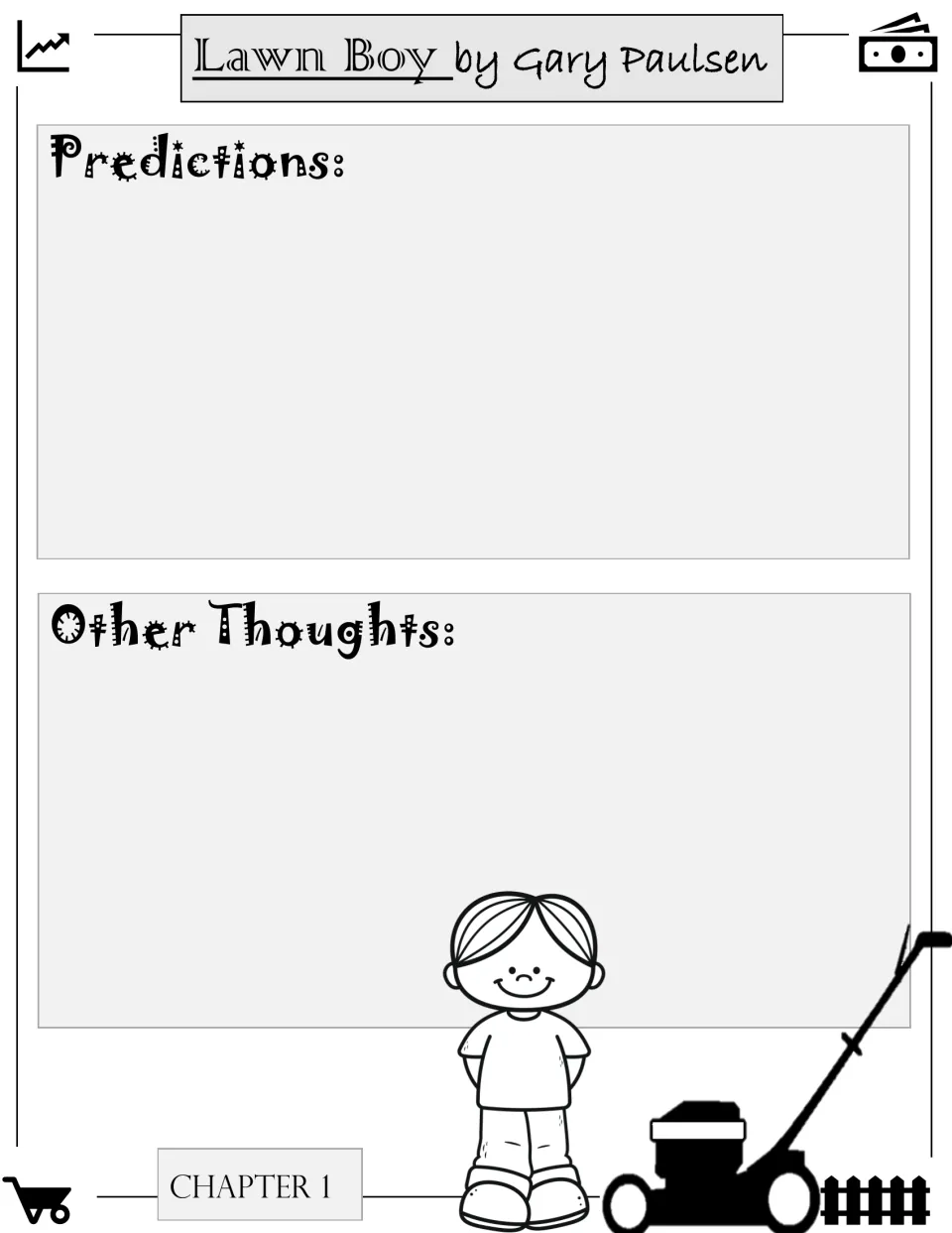 Chapter 1 predictions: students write what they think will happen next and record other thoughts about the chapter