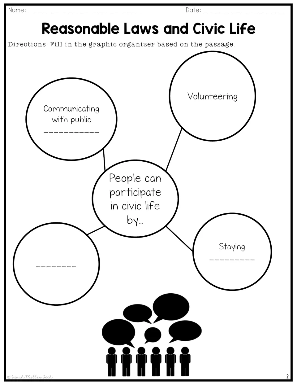 Civic life web: students complete ways people participate, such as communicating with public officials and staying informed