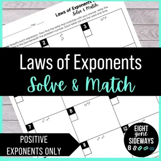 Laws of Exponents (Positive) - Solve + Match Worksheet – cover