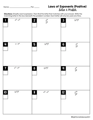 Laws of Exponents (Positive) - Solve + Match Worksheet – sample page 2