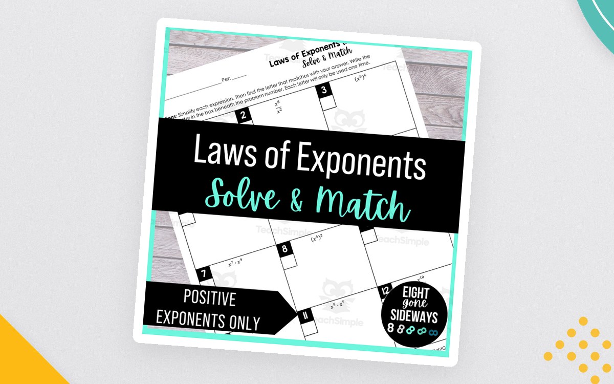 Laws of Exponents (Positive) - Solve + Match Worksheet preview