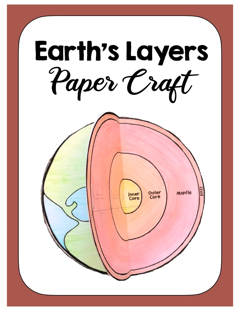 Earth's Layers Paper Craft cover showing a colored, folded paper Earth opened to reveal crust, mantle, outer and inner core