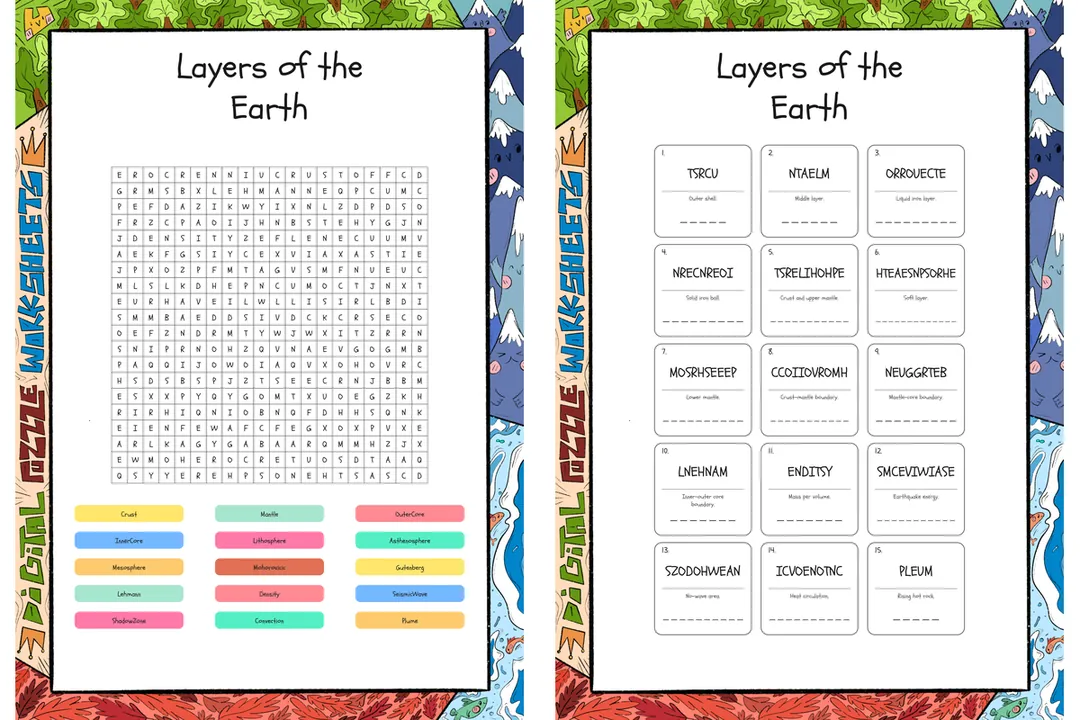 Layers of the Earth word search, scramble and crossword – cover