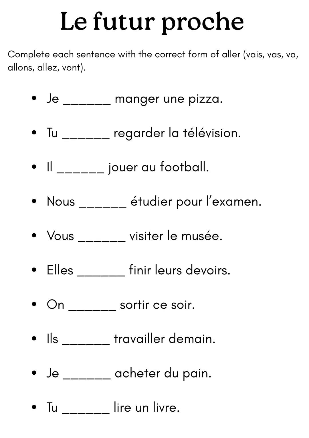 le futur proche exercices - french futur proche worksheet – cover