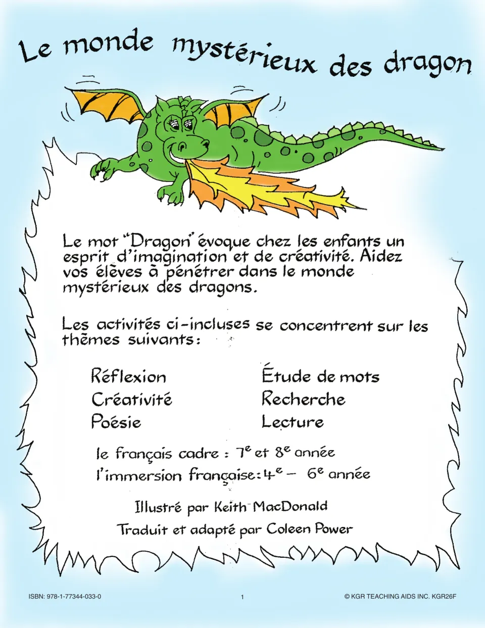 Dragon unit cover listing its six themes: reflection, creativity, poetry, word study, research and reading
