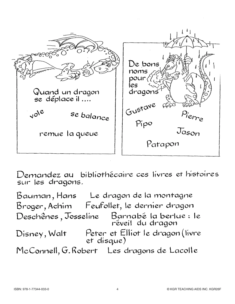 Two more chart starters, on how dragons move and good dragon names, plus a list of five French dragon books