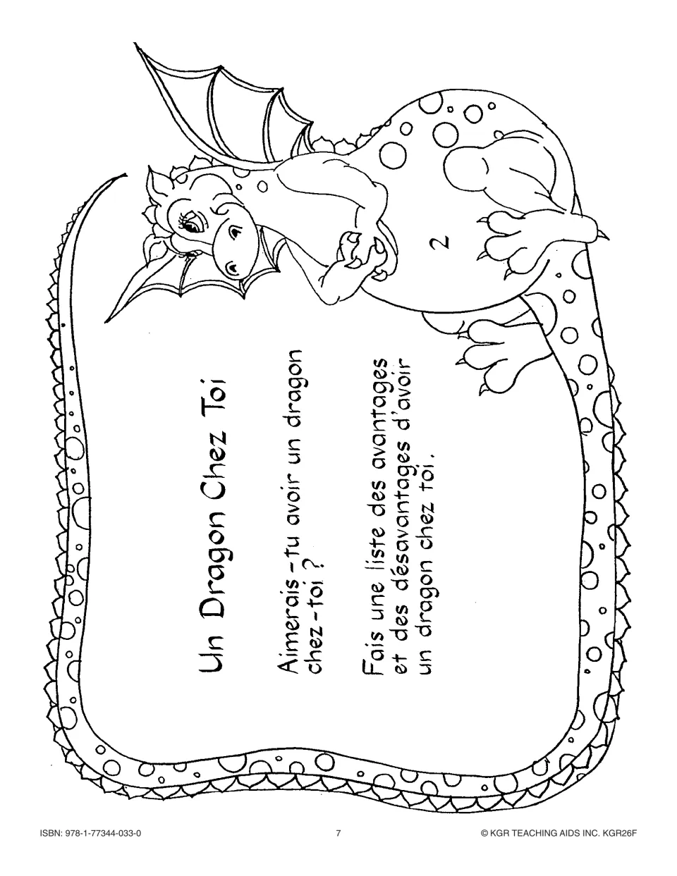 Activity card 2, 'Un Dragon Chez Toi' (A Dragon at Your House): list pros and cons of having a dragon at home