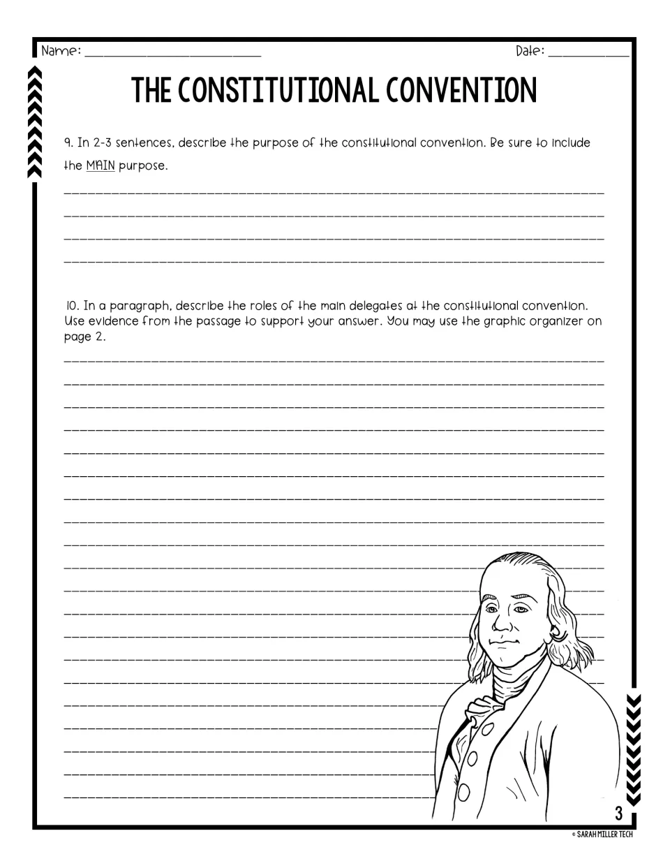 Questions 9–10: explain the convention's main purpose and describe delegates' roles using passage evidence