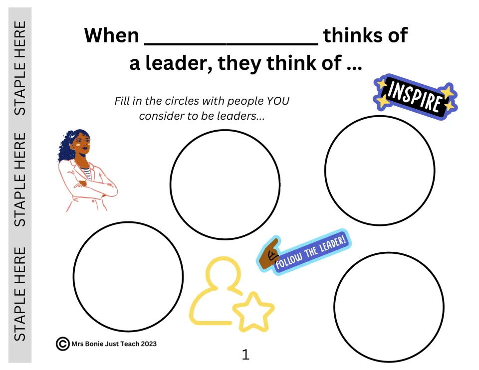 Who is a leader: students write their name and fill four circles with people they consider to be leaders