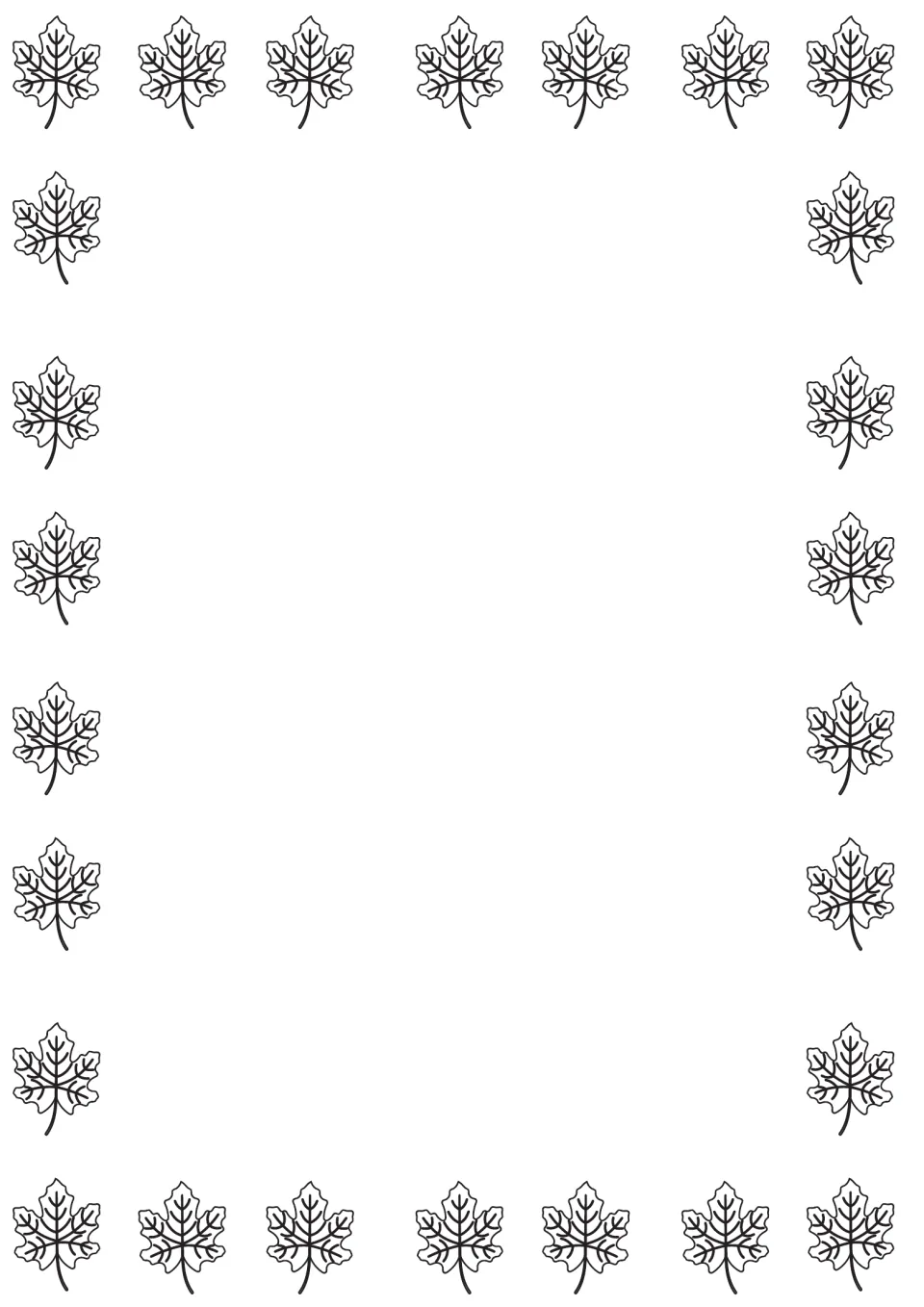 Outline maple leaf blank page with colorable leaves around an empty space for drawing, free writing or a seasonal display