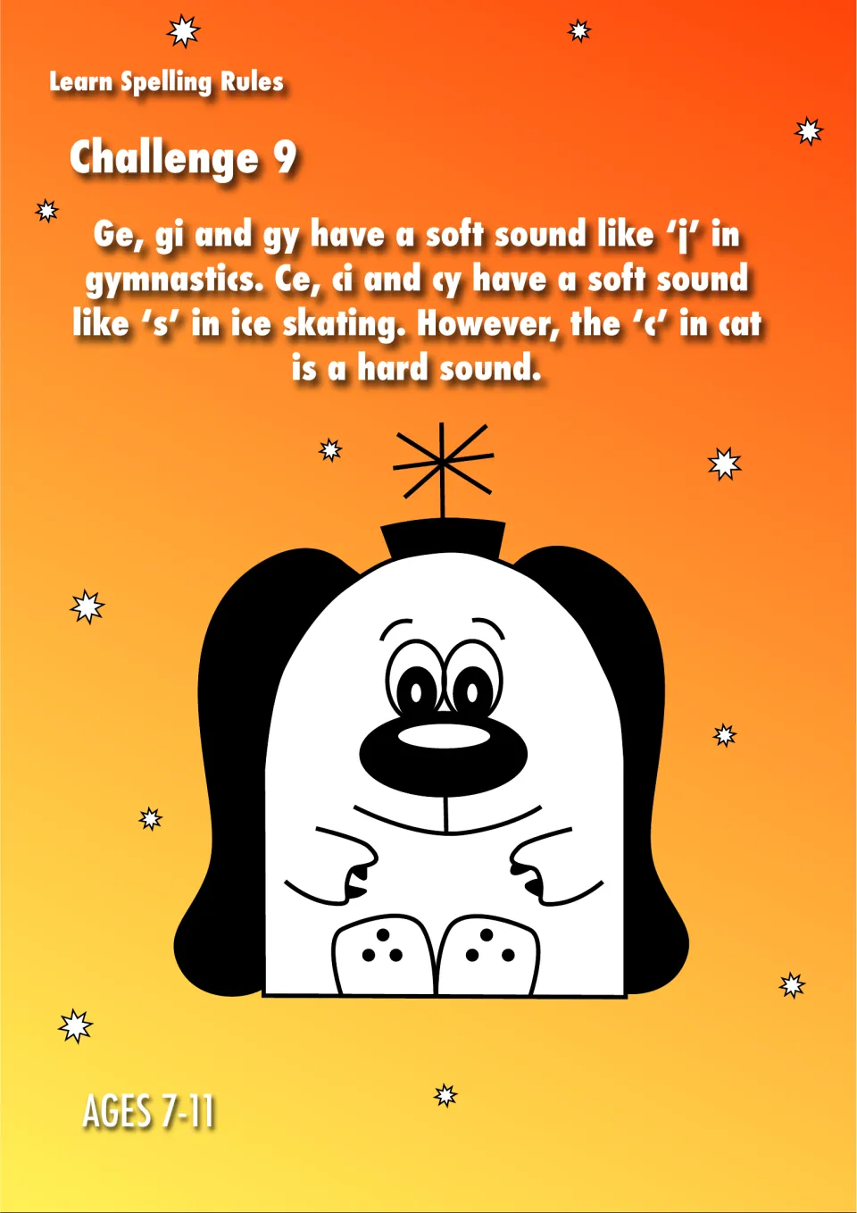 Learn Spelling Rules Challenge 9 cover: soft g as in gymnastics, soft c as in ice skating and the hard c in cat