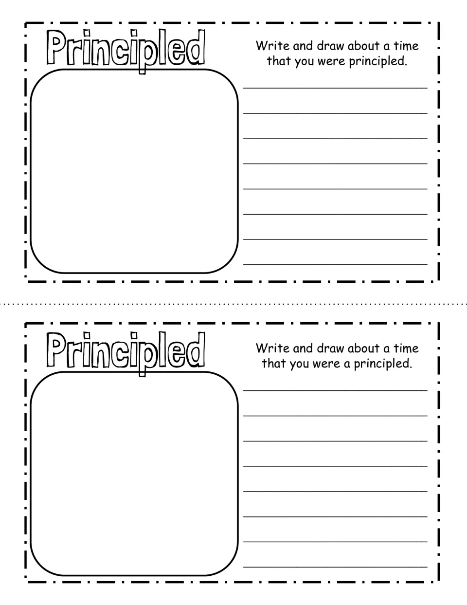 Principled reflection: students write and draw about a time they were principled, telling a story of doing what is right