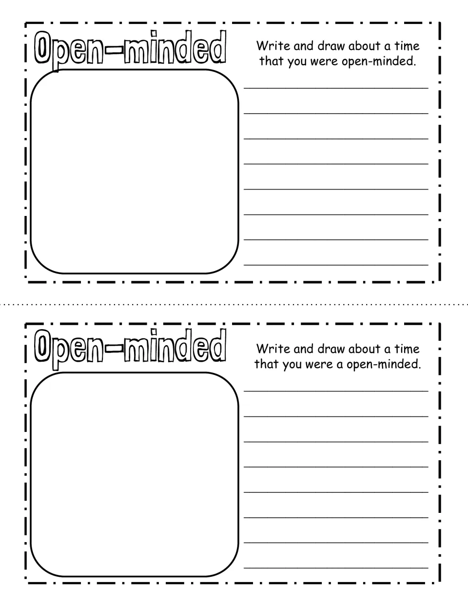 Open-minded reflection: students illustrate and explain a time they were open-minded about another person's ideas or ways