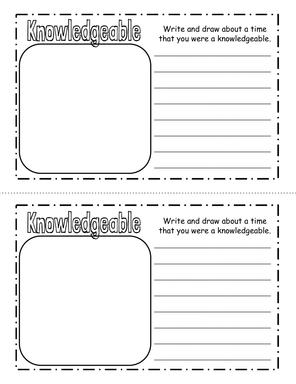 Knowledgeable reflection: students write and draw about a time they were knowledgeable, sharing something they knew well