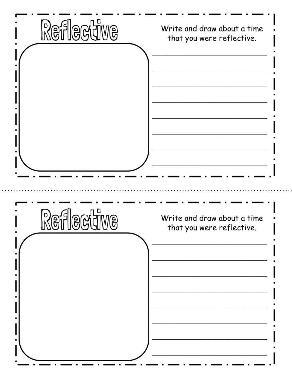 Reflective trait page: students write and draw about a time they were reflective, thinking back on their own learning