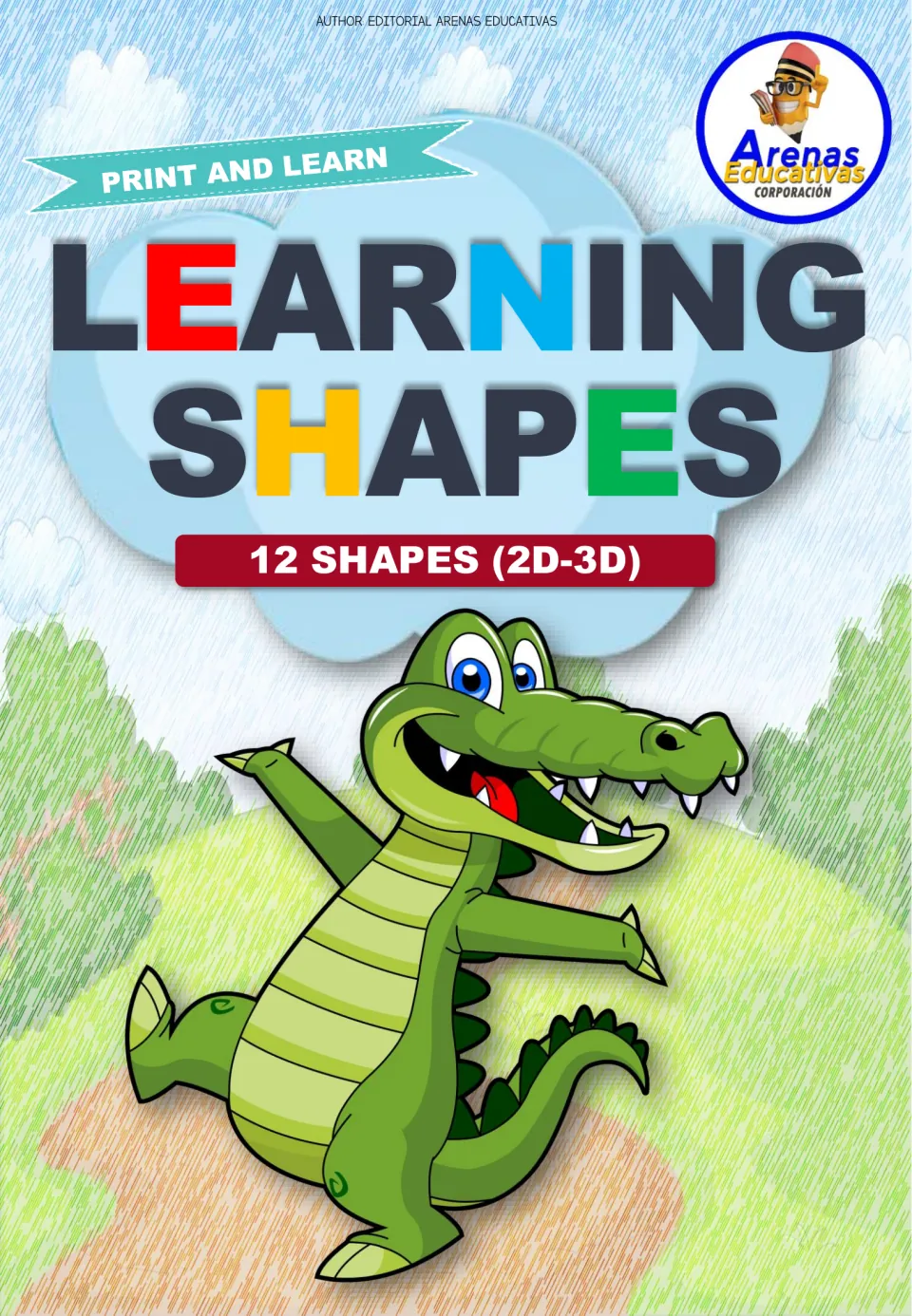 Cover of the shape poster set with the headings 'Learning Shapes', '12 Shapes (2D-3D)' and 'Print and Learn'