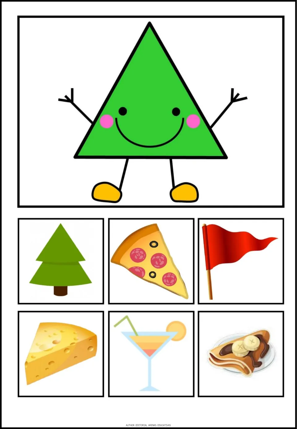 Triangle poster in the shape set, showing a triangle plus a tree, pizza slice, flag and three more pictures