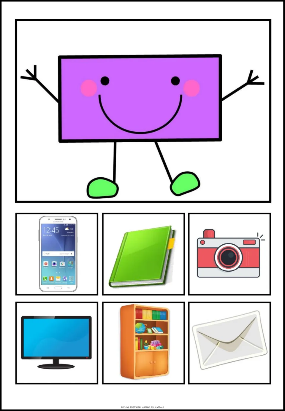 Rectangle poster in the shape set, showing a rectangle plus a phone, book, camera and three more pictures