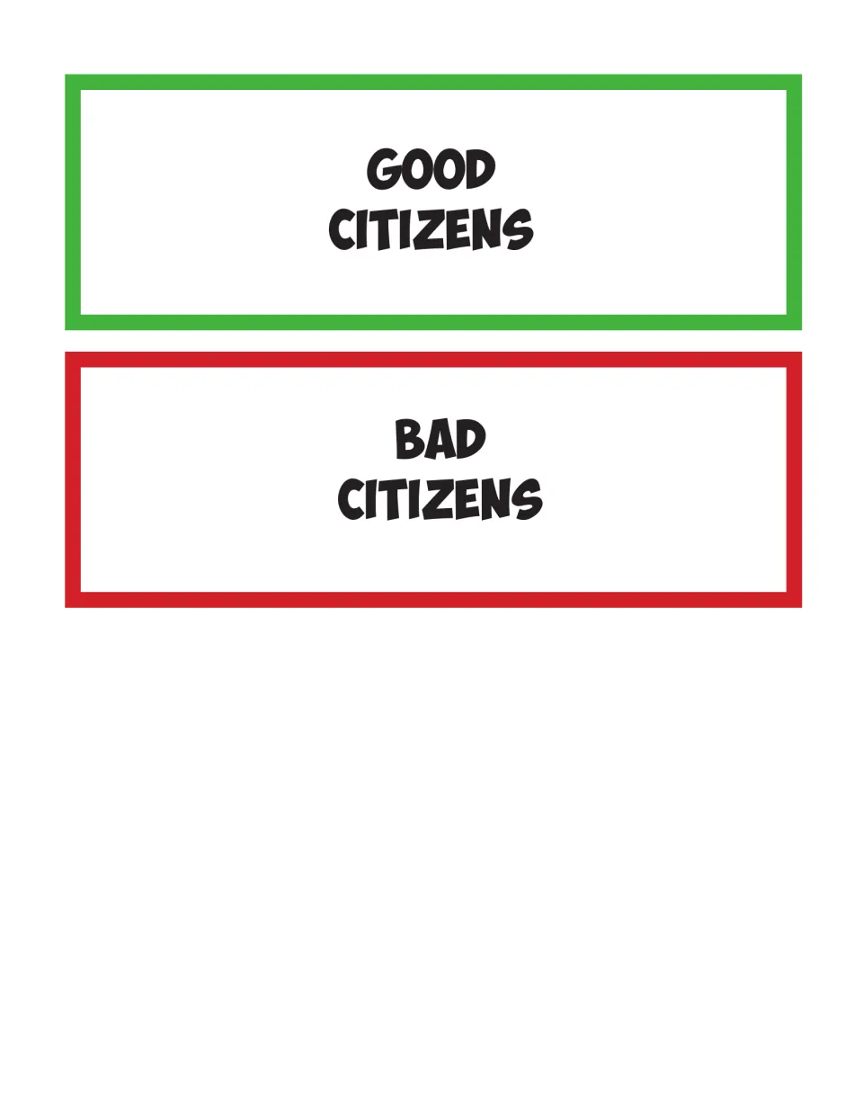 Good Citizens and Bad Citizens cards for drawing from a bowl to assign roles in the role-play activity
