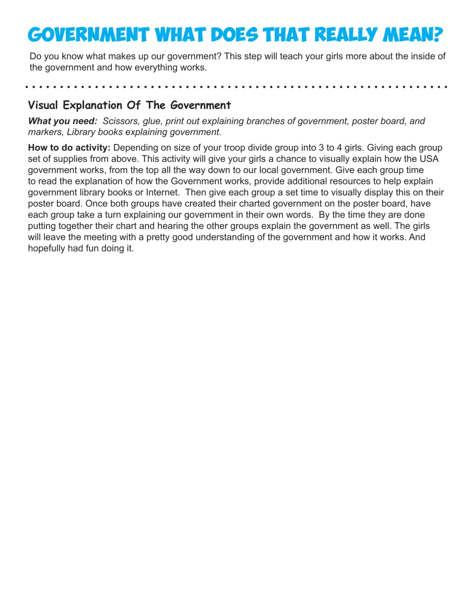Visual Explanation of the Government: small groups chart how U.S. government works on poster board
