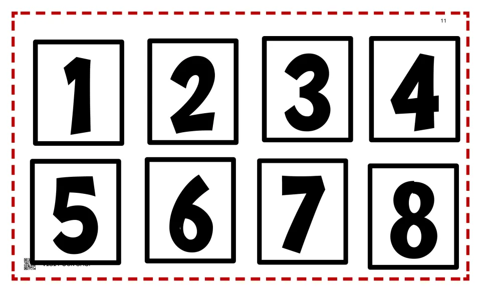 Number cards 1 to 8 in large bold print for students to cut out and place in the box on the spinner mat