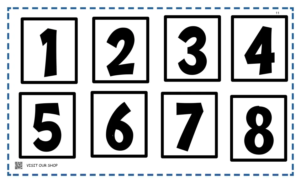 Number cards 1 to 8 in bold print for students to cut out and place in the spinner board's box as the first factor