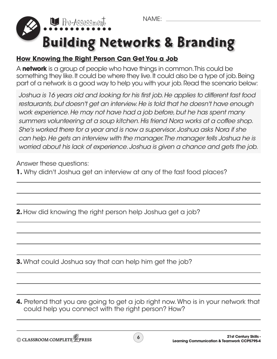 Pre-assessment 'How Knowing the Right Person Can Get You a Job': Joshua's story and 4 questions about networks