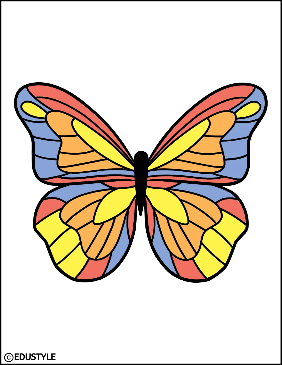 Single large butterfly cutout for spring bulletin board and door decor, with multicolored patterned wings