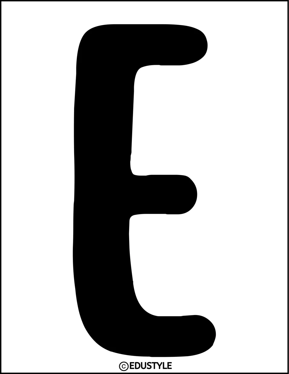 Bulletin board letter E: a full-page black rounded capital E, ready to cut out and add to the summer display title