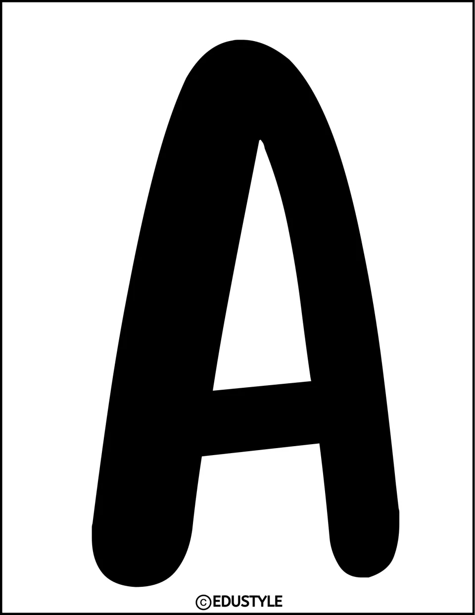 Bulletin board letter A: a tall black rounded capital A filling the page, printed for cutting out as title lettering