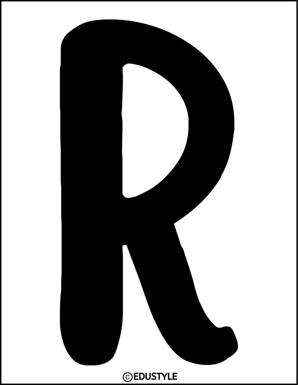 Bulletin board letter R: a large black rounded capital R on a full page, part of the cut-out lettering set