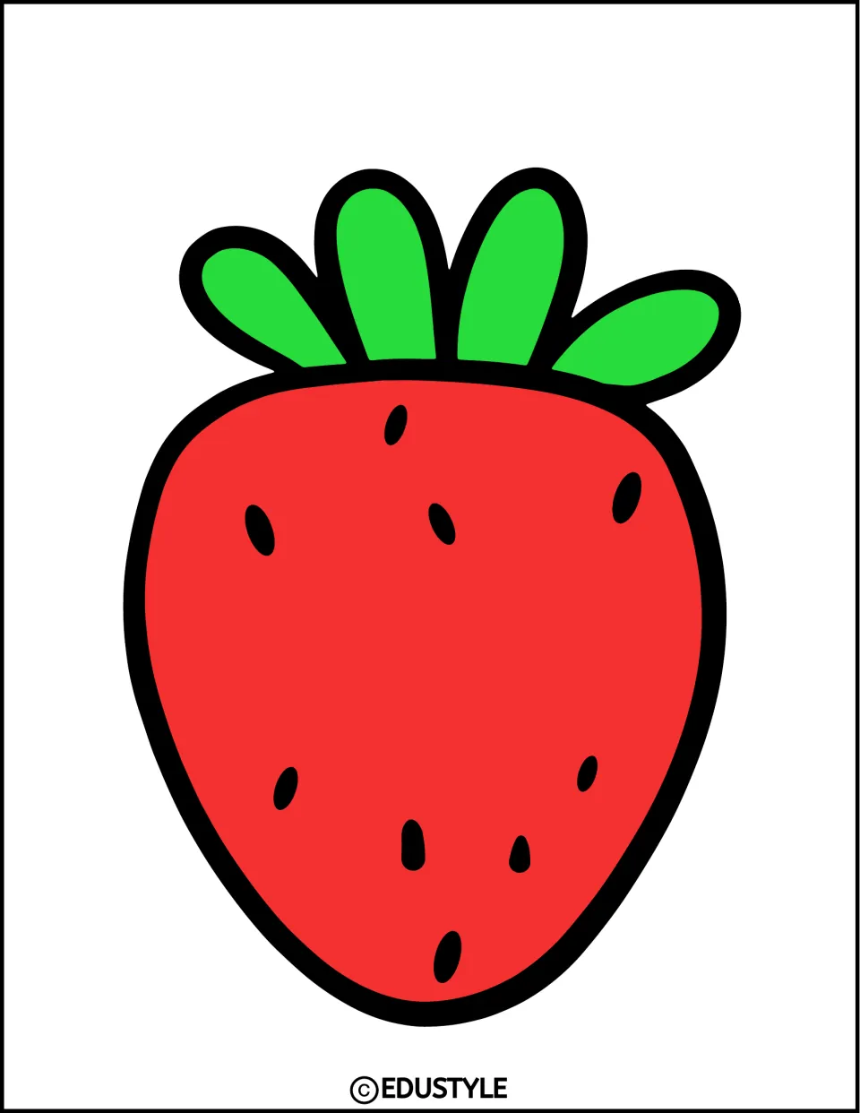 Summer decor clip art: one large red strawberry with green leaves and black seeds, sized to fill the page for cutting out
