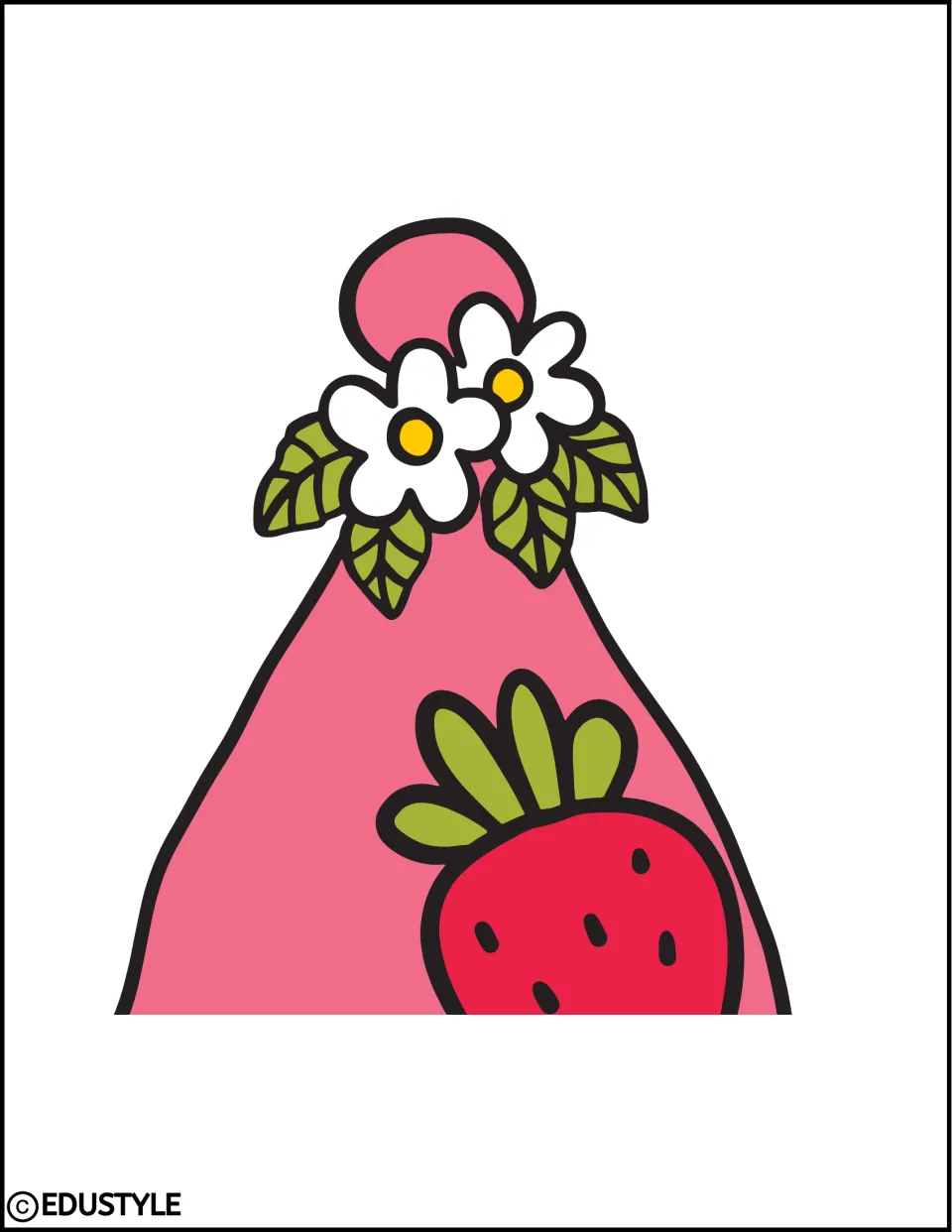 Gnome cut-out piece: top of the pink strawberry hat with two white daisies and leaves, to join with the lower half