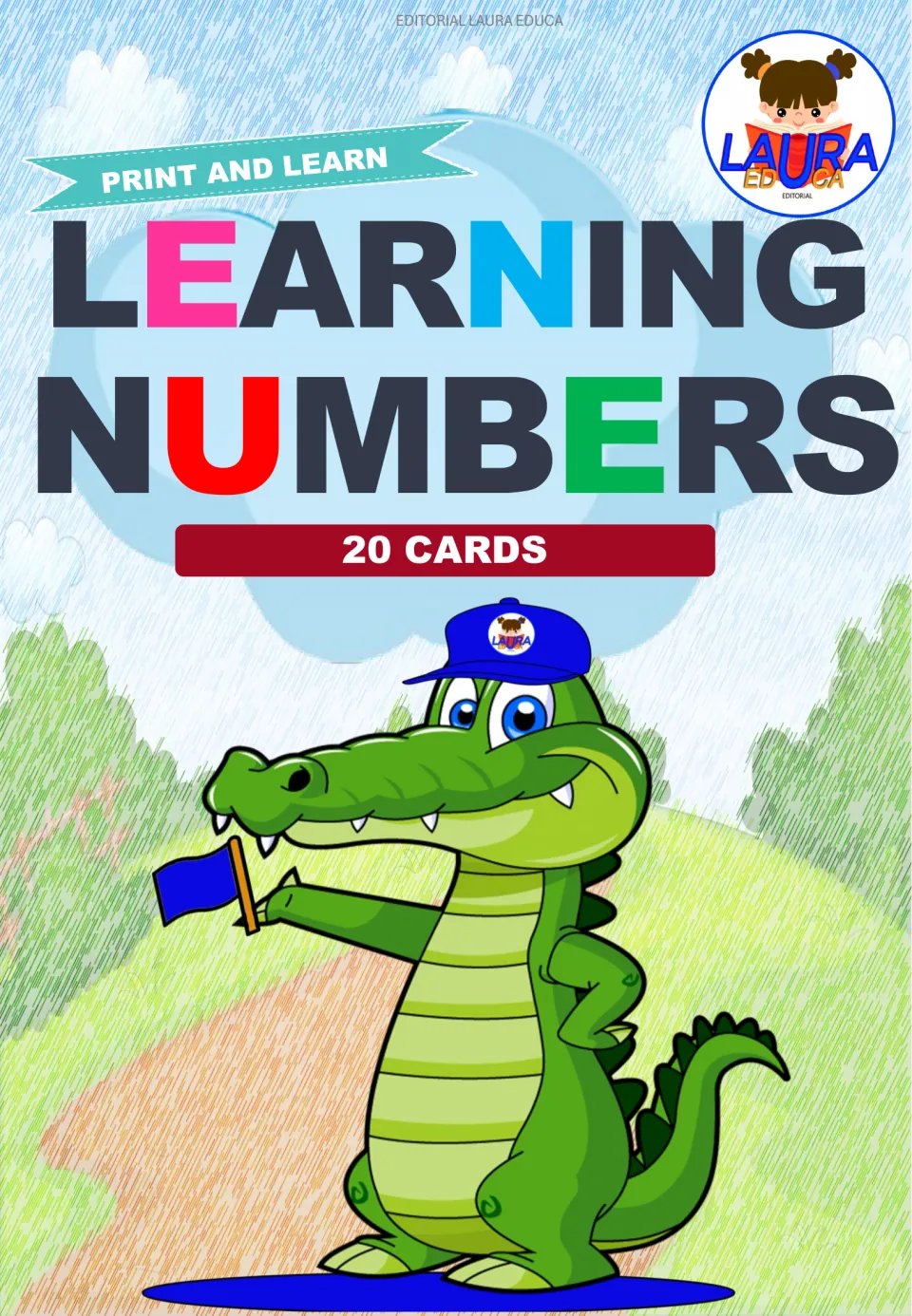 Cover of Learning Numbers, a printable counting flashcard resource labeled '20 Cards' and 'Print and Learn'