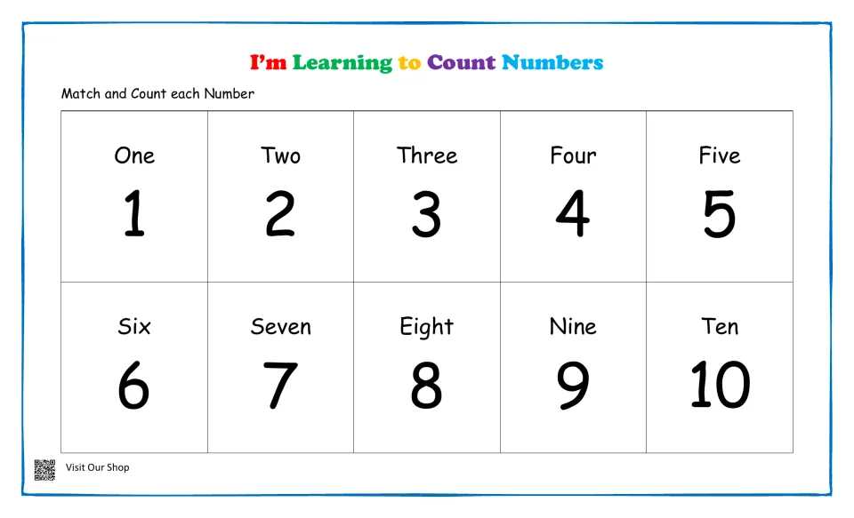 I'm Learning to Count Numbers: match and count each number, with numerals 1 to 10 under the words One to Ten